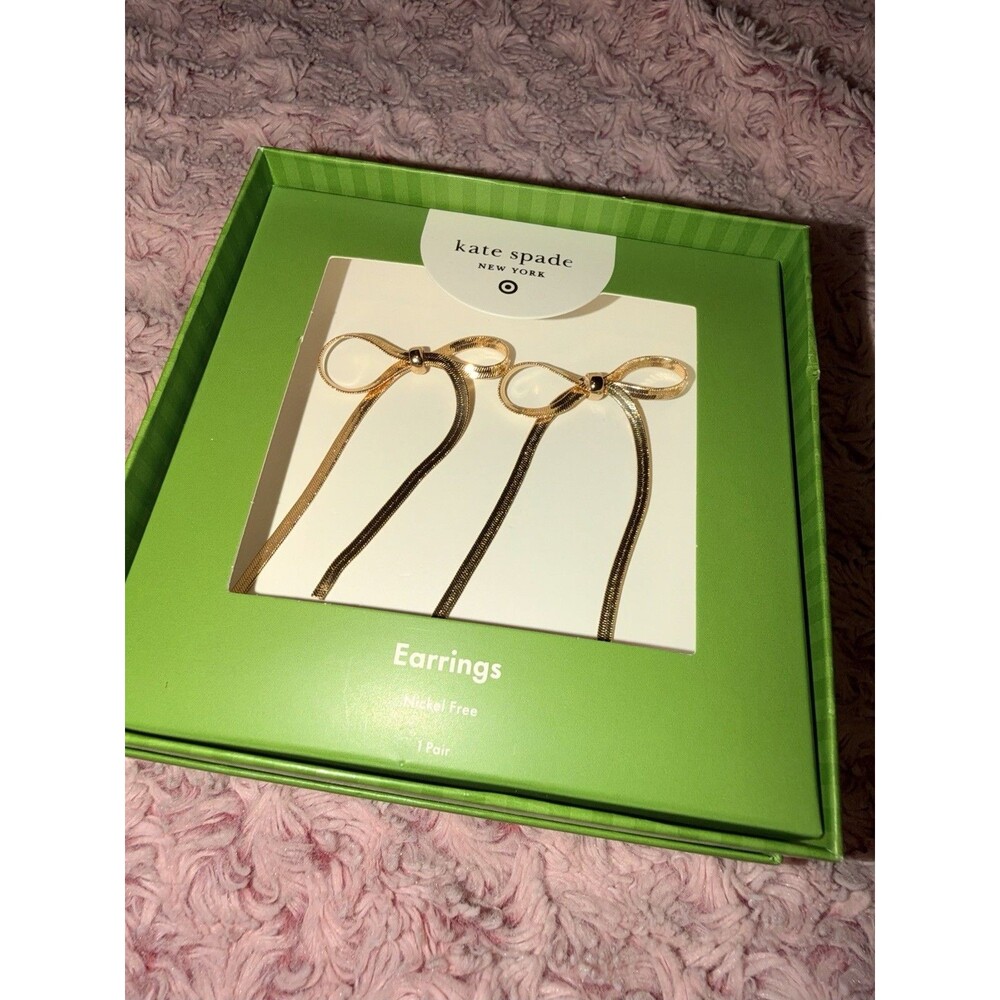 Kate Spade New York x Target Bow Linear Drop Stud Earrings NIB Objects Gold